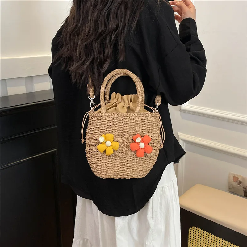 Women's Straw Flower Vacation Square String Straw Bag display picture 34
