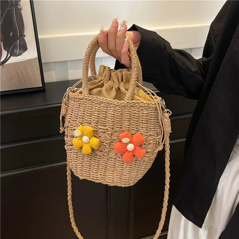 Women's Straw Flower Vacation Square String Straw Bag display picture 27