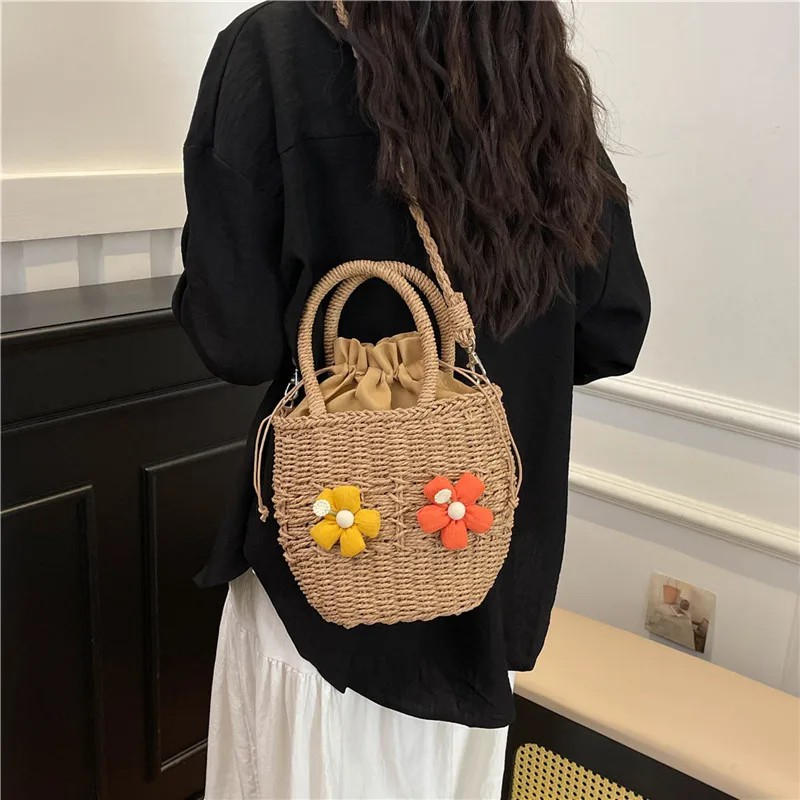 Women's Straw Flower Vacation Square String Straw Bag display picture 26