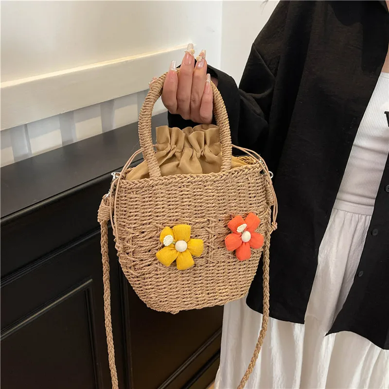 Women's Straw Flower Vacation Square String Straw Bag display picture 28