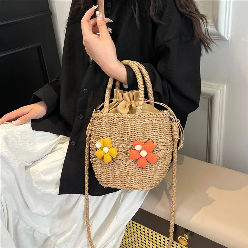 Women's Straw Flower Vacation Square String Straw Bag display picture 42