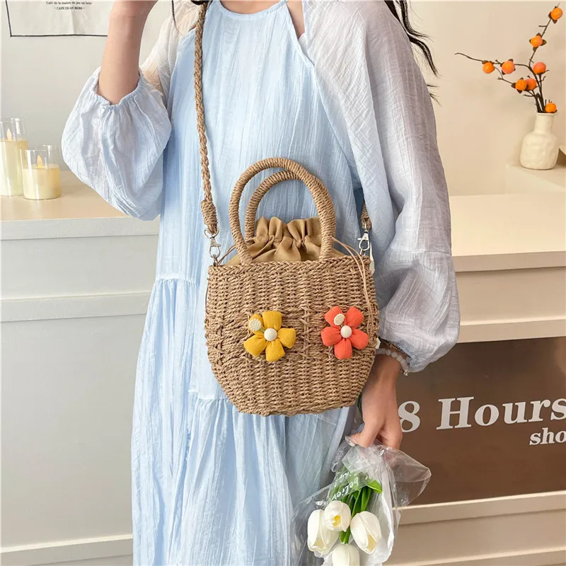 Women's Straw Flower Vacation Square String Straw Bag display picture 55