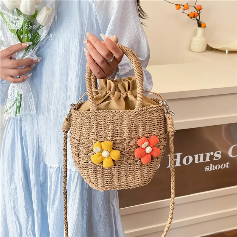 Women's Straw Flower Vacation Square String Straw Bag display picture 49