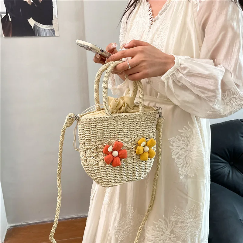Women's Straw Flower Vacation Square String Straw Bag display picture 53
