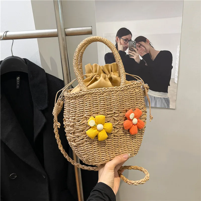 Women's Straw Flower Vacation Square String Straw Bag display picture 65