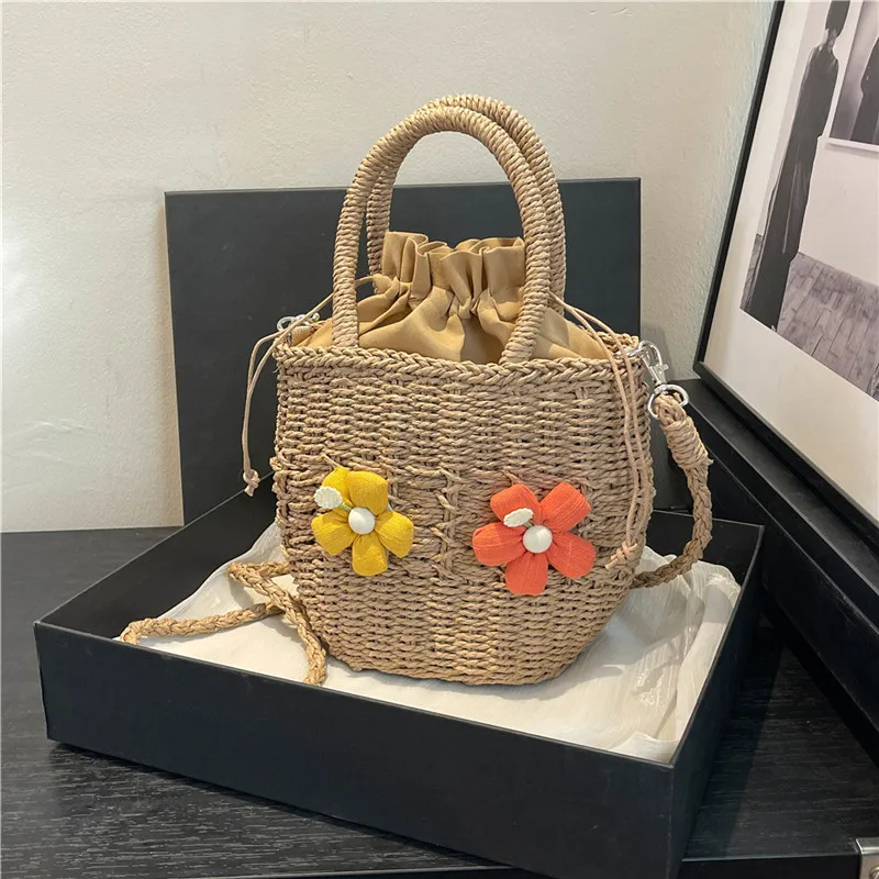 Women's Straw Flower Vacation Square String Straw Bag display picture 70