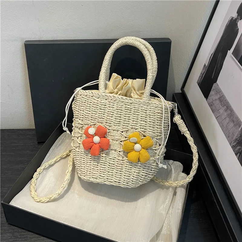 Women's Straw Flower Vacation Square String Straw Bag display picture 63