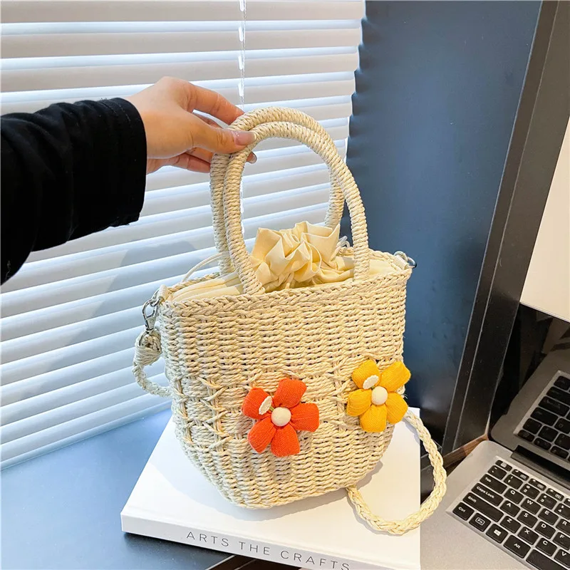 Women's Straw Flower Vacation Square String Straw Bag display picture 48