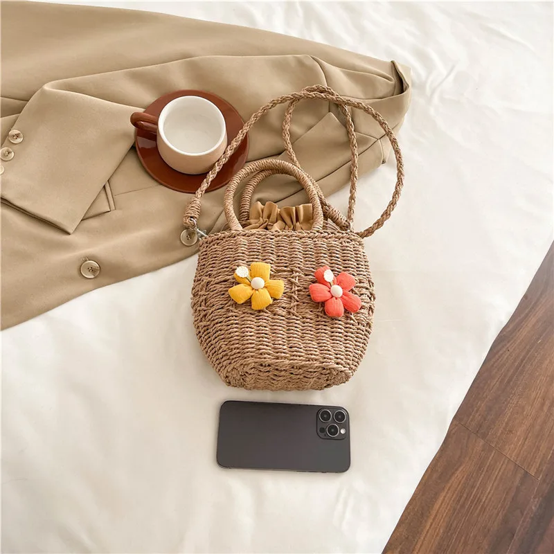 Women's Straw Flower Vacation Square String Straw Bag display picture 54