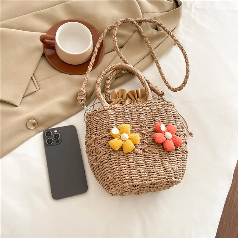 Women's Straw Flower Vacation Square String Straw Bag display picture 56