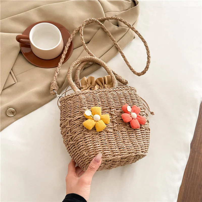 Women's Straw Flower Vacation Square String Straw Bag display picture 60