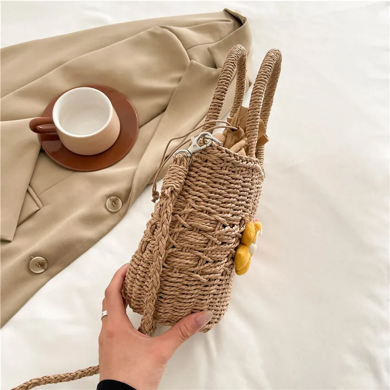 Women's Straw Flower Vacation Square String Straw Bag display picture 61