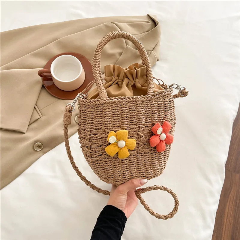 Women's Straw Flower Vacation Square String Straw Bag display picture 73