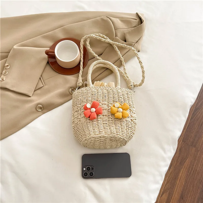 Women's Straw Flower Vacation Square String Straw Bag display picture 81