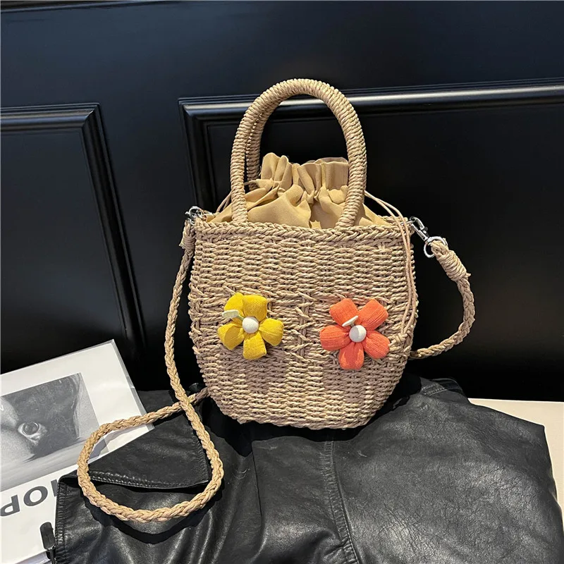Women's Straw Flower Vacation Square String Straw Bag display picture 79