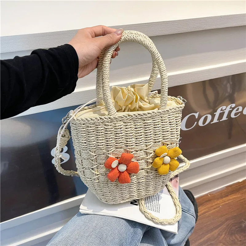 Women's Straw Flower Vacation Square String Straw Bag display picture 92