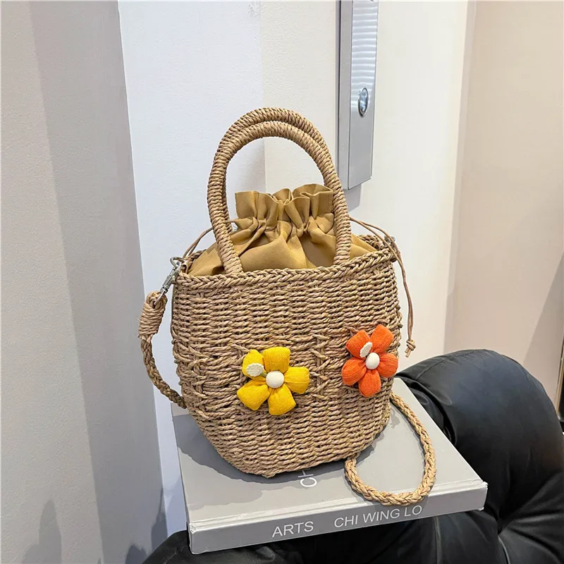 Women's Straw Flower Vacation Square String Straw Bag display picture 82