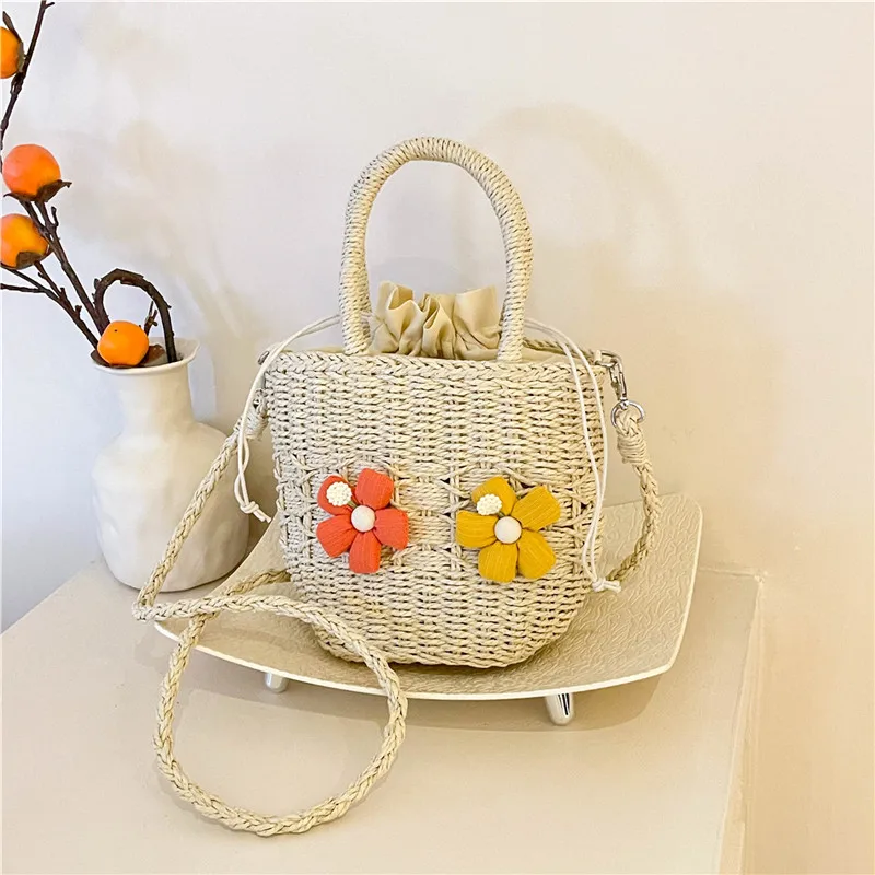 Women's Straw Flower Vacation Square String Straw Bag display picture 91