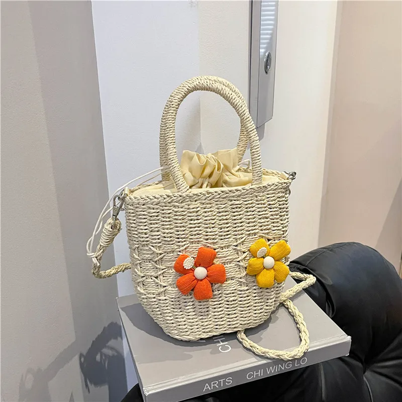 Women's Straw Flower Vacation Square String Straw Bag display picture 96