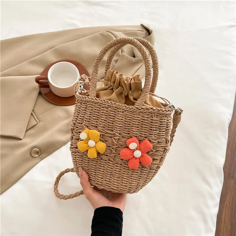 Women's Straw Flower Vacation Square String Straw Bag display picture 99