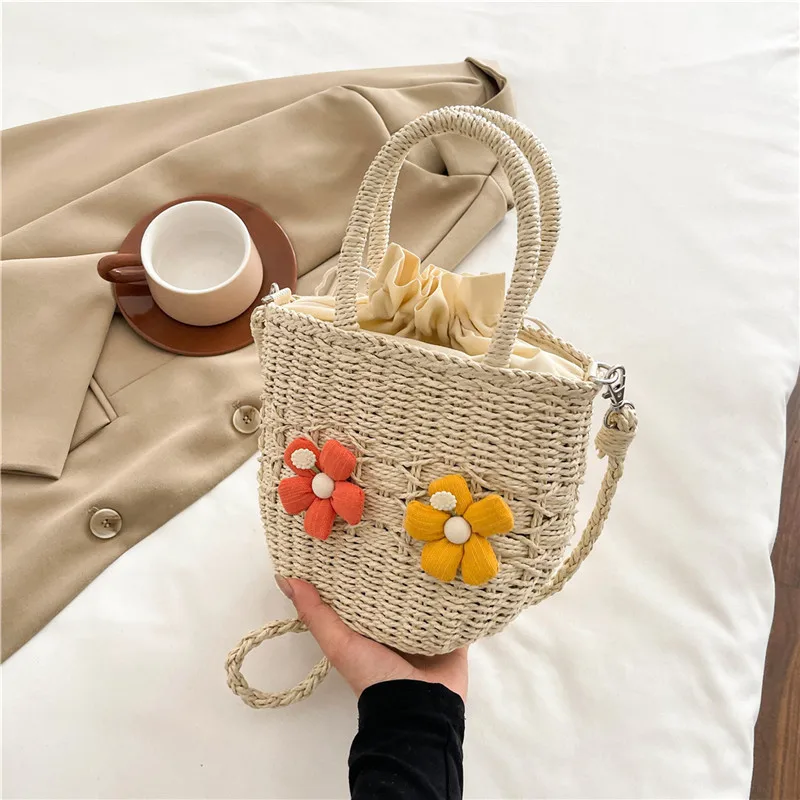 Women's Straw Flower Vacation Square String Straw Bag display picture 93