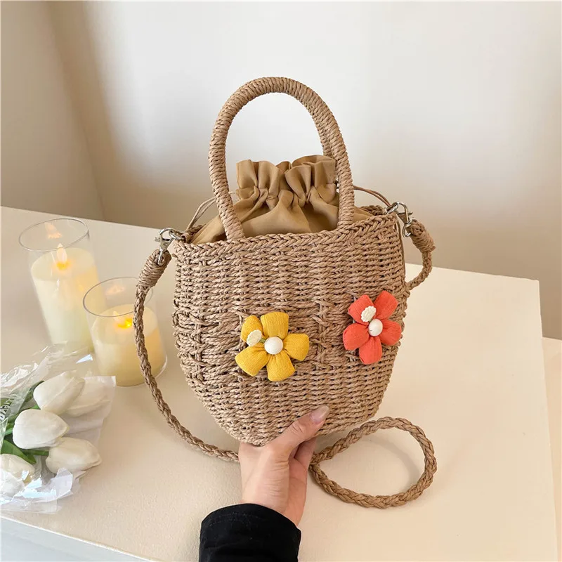 Women's Straw Flower Vacation Square String Straw Bag display picture 88