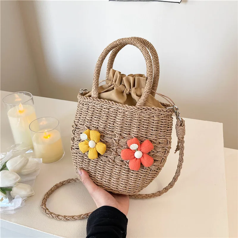 Women's Straw Flower Vacation Square String Straw Bag display picture 87