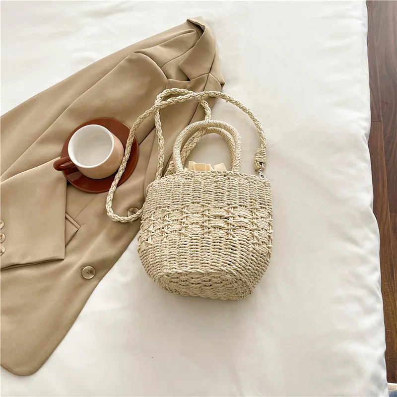 Women's Straw Flower Vacation Square String Straw Bag display picture 98