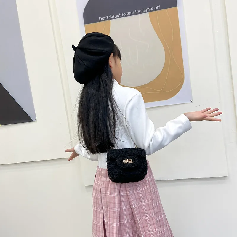 Women's Plush Solid Color Cute Square Lock Clasp Crossbody Bag display picture 16