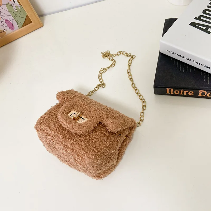 Women's Plush Solid Color Cute Square Lock Clasp Crossbody Bag display picture 49