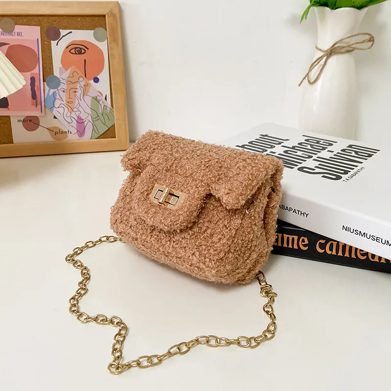 Women's Plush Solid Color Cute Square Lock Clasp Crossbody Bag display picture 64
