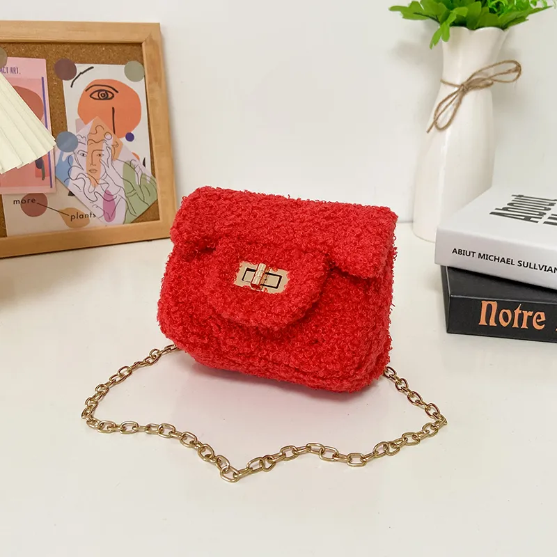 Women's Plush Solid Color Cute Square Lock Clasp Crossbody Bag display picture 58