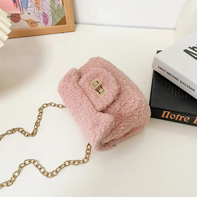Women's Plush Solid Color Cute Square Lock Clasp Crossbody Bag display picture 77