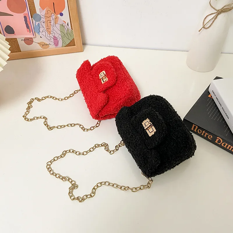 Women's Plush Solid Color Cute Square Lock Clasp Crossbody Bag display picture 70