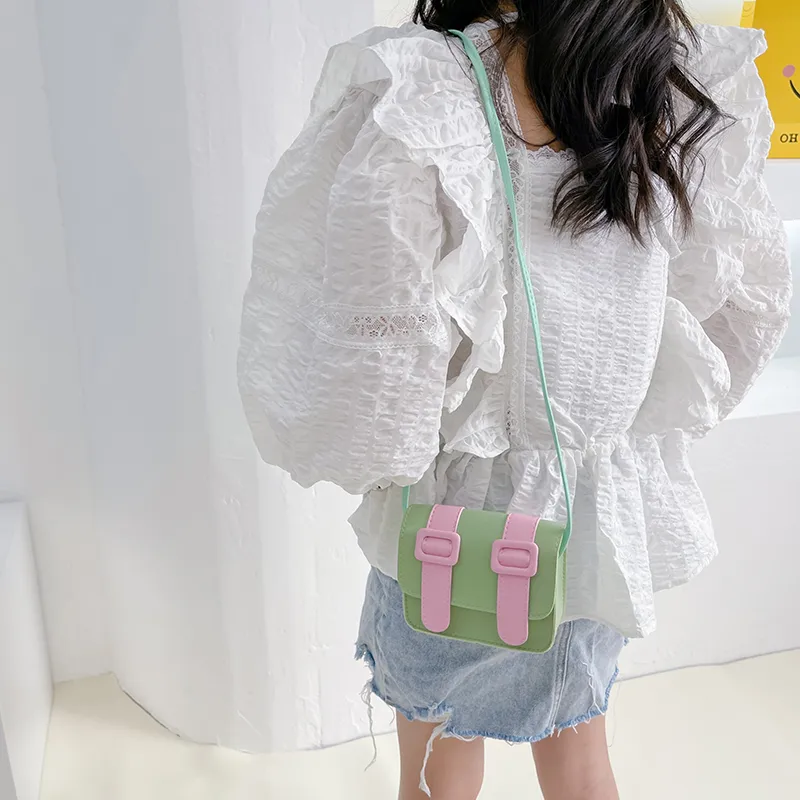 Kid'S Pu Leather Color Block Cute Square Magnetic Buckle Shoulder Bag display picture 22