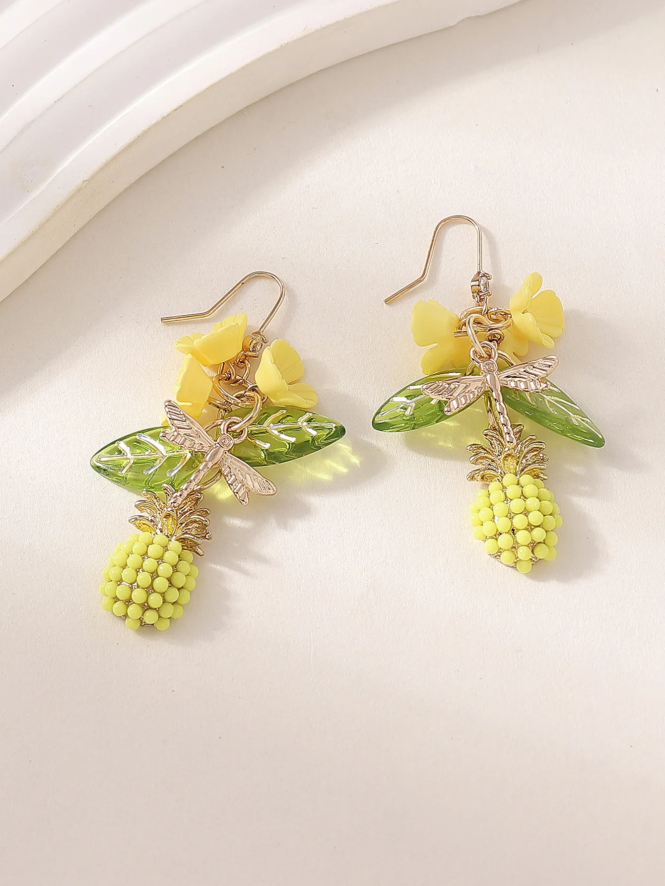 1 Pair Fairy Style Elegant Flower Pineapple Dragonfly Alloy Resin Drop Earrings display picture 2