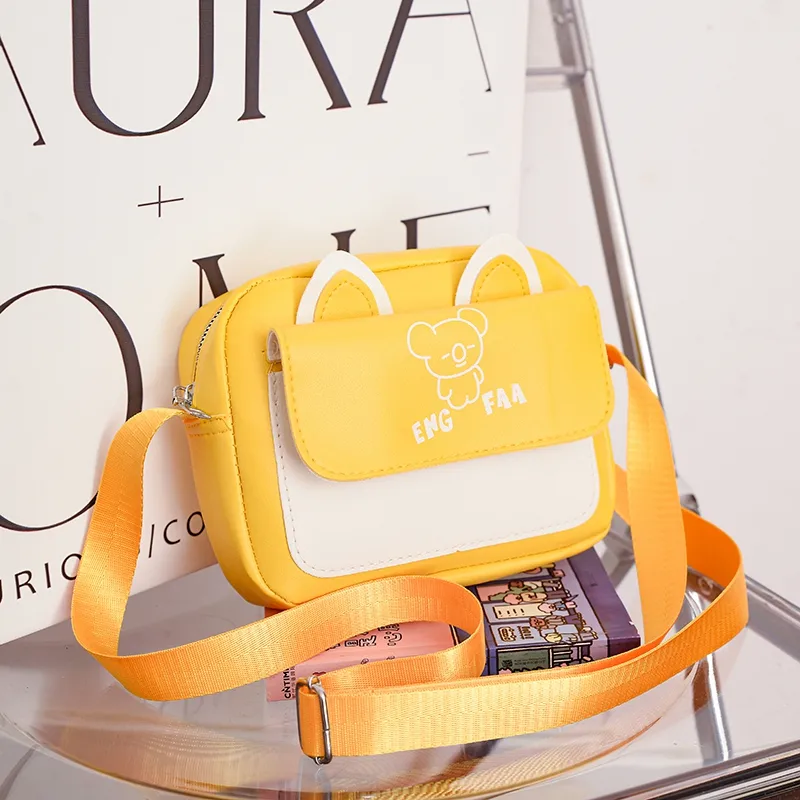 Kid'S Pu Leather Color Block Bear Cute Square Zipper Shoulder Bag Crossbody Bag display picture 11