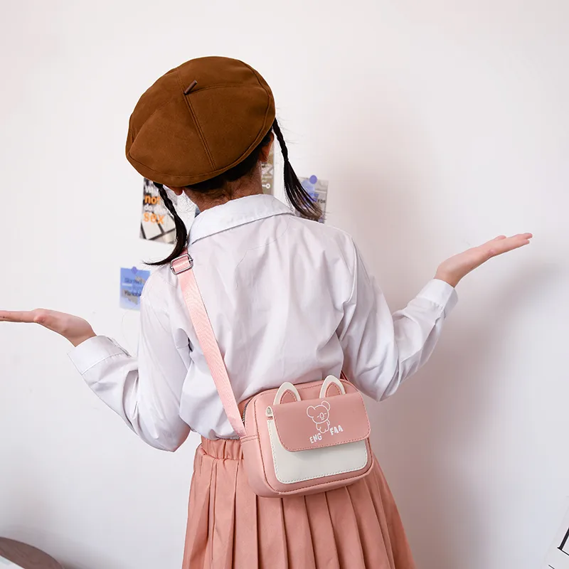 Kid'S Pu Leather Color Block Bear Cute Square Zipper Shoulder Bag Crossbody Bag display picture 25