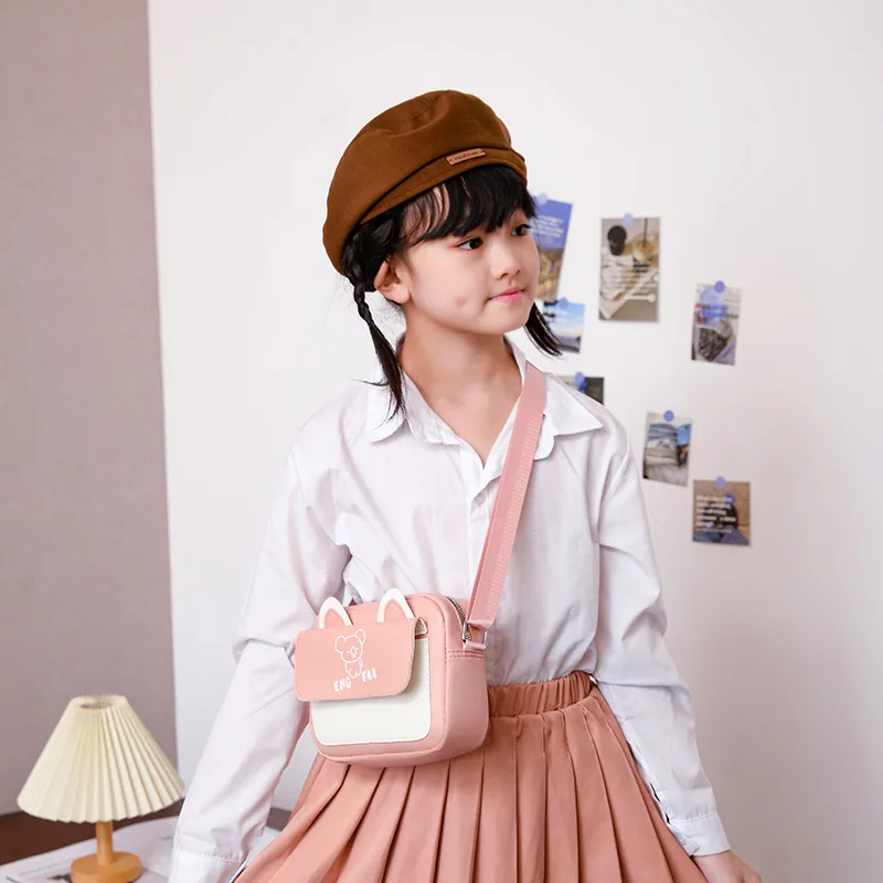 Kid'S Pu Leather Color Block Bear Cute Square Zipper Shoulder Bag Crossbody Bag display picture 26