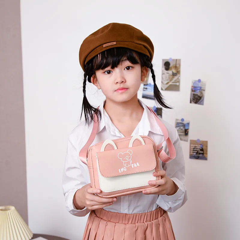 Kid'S Pu Leather Color Block Bear Cute Square Zipper Shoulder Bag Crossbody Bag display picture 48