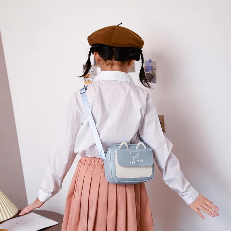 Kid'S Pu Leather Color Block Bear Cute Square Zipper Shoulder Bag Crossbody Bag display picture 31