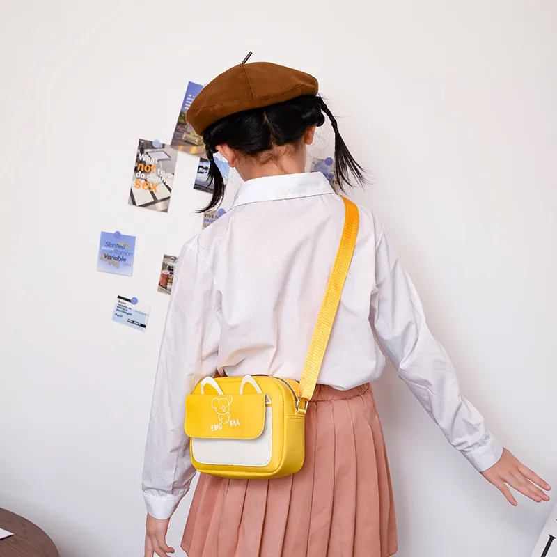 Kid'S Pu Leather Color Block Bear Cute Square Zipper Shoulder Bag Crossbody Bag display picture 10