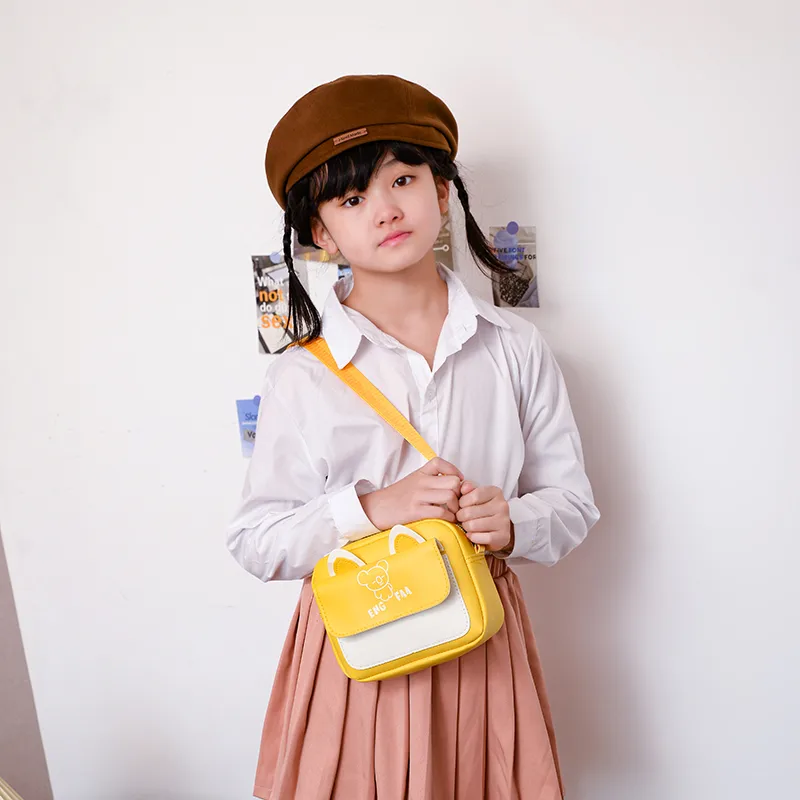 Kid'S Pu Leather Color Block Bear Cute Square Zipper Shoulder Bag Crossbody Bag display picture 23