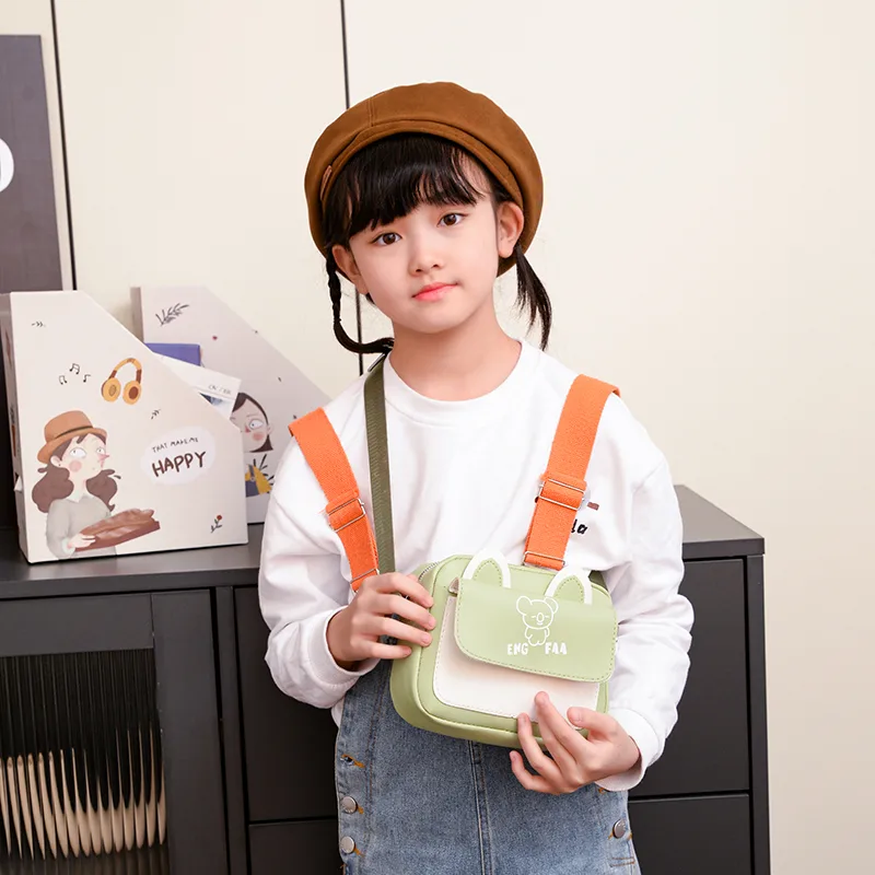 Kid'S Pu Leather Color Block Bear Cute Square Zipper Shoulder Bag Crossbody Bag display picture 39