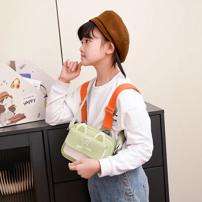 Kid'S Pu Leather Color Block Bear Cute Square Zipper Shoulder Bag Crossbody Bag display picture 72