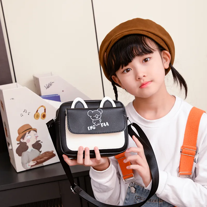 Kid'S Pu Leather Color Block Bear Cute Square Zipper Shoulder Bag Crossbody Bag display picture 38