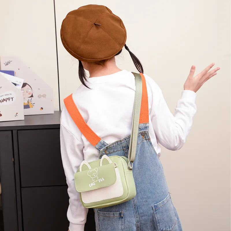 Kid'S Pu Leather Color Block Bear Cute Square Zipper Shoulder Bag Crossbody Bag display picture 29