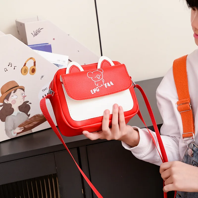 Kid'S Pu Leather Color Block Bear Cute Square Zipper Shoulder Bag Crossbody Bag display picture 32