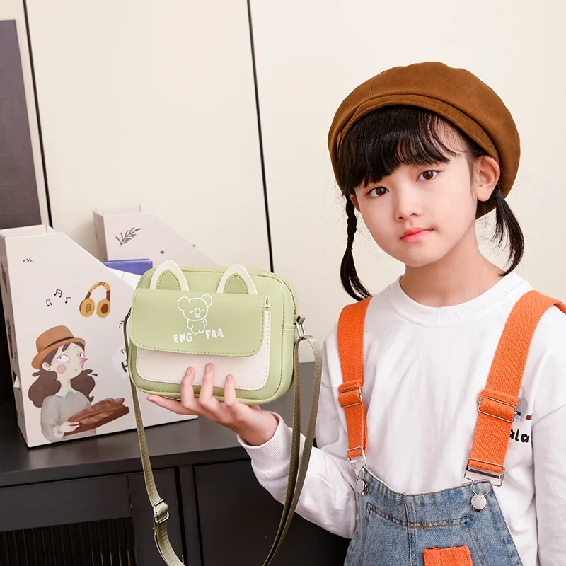 Kid'S Pu Leather Color Block Bear Cute Square Zipper Shoulder Bag Crossbody Bag display picture 50