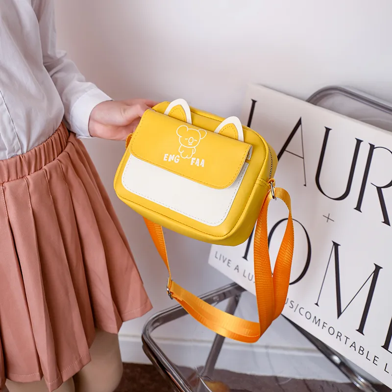 Kid'S Pu Leather Color Block Bear Cute Square Zipper Shoulder Bag Crossbody Bag display picture 27
